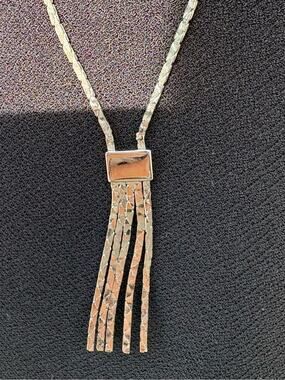 Vintage 1970’s signed Avon Tassel Y Pendant Necklace - Silver tone